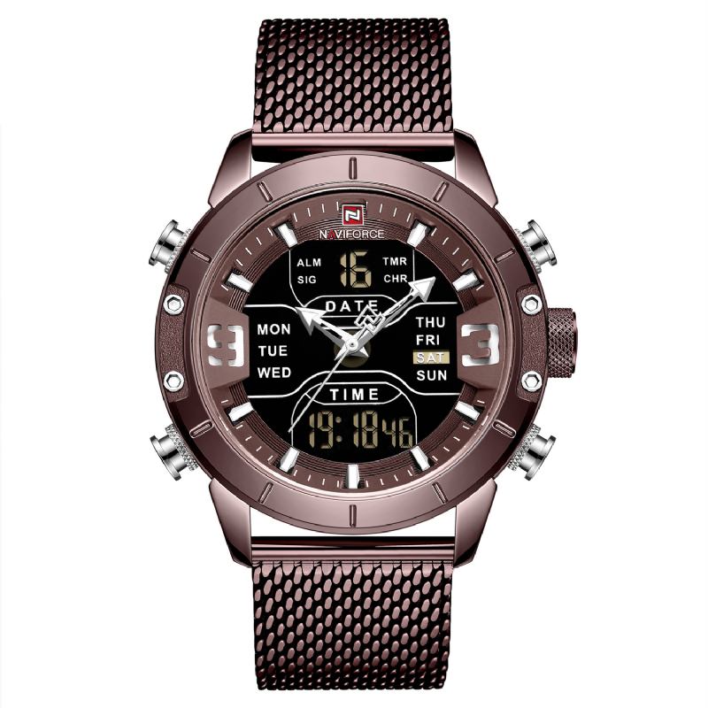 Business Style Led Dual Digital Watch Vattentät Full Steel Quartz Watch