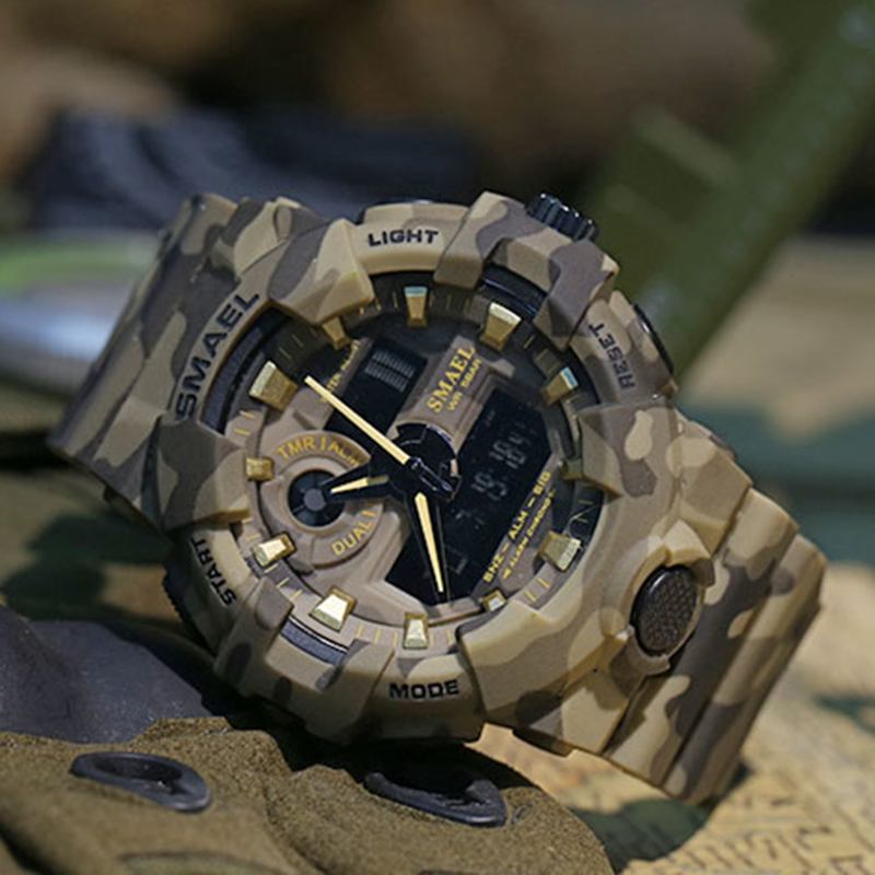 Digital Watch Camouflage Militray Dual Display Herr Sport Outdoor Armbandsur