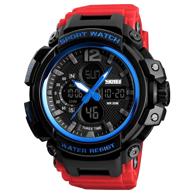 Digital Watch Dual Display Chronograph 3 Time Waterproof Alarm Digital Quartz Armbandsur