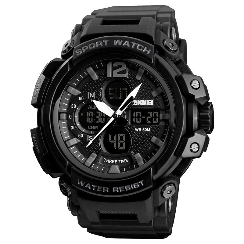 Digital Watch Dual Display Chronograph 3 Time Waterproof Alarm Digital Quartz Armbandsur