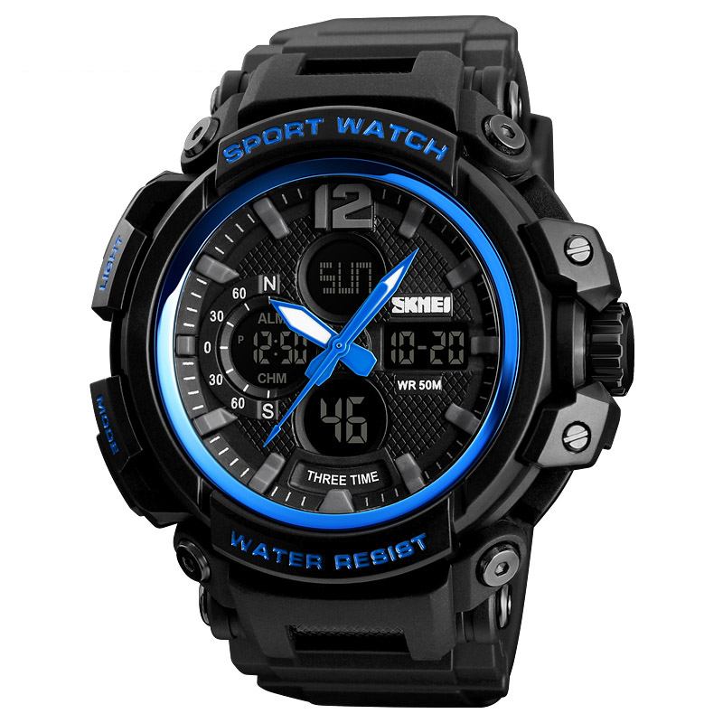 Digital Watch Dual Display Chronograph 3 Time Waterproof Alarm Digital Quartz Armbandsur