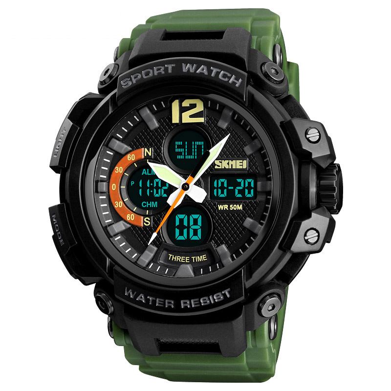 Digital Watch Dual Display Chronograph 3 Time Waterproof Alarm Digital Quartz Armbandsur