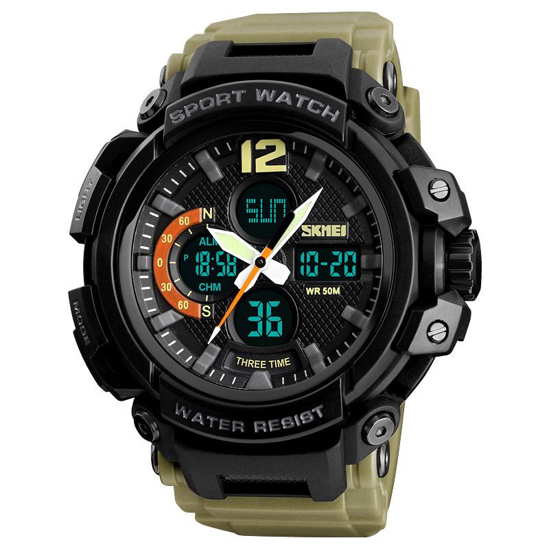 Digital Watch Dual Display Chronograph 3 Time Waterproof Alarm Digital Quartz Armbandsur