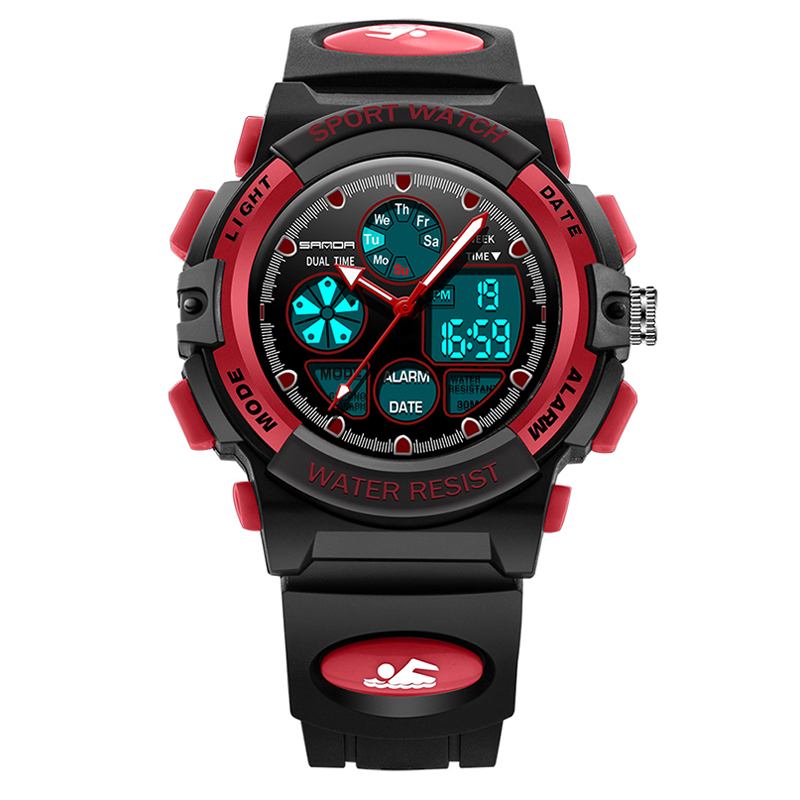 Dual Display Digital Watch Barn Färgglad Alarm Lysande Kalender Stoppur Sport Watch