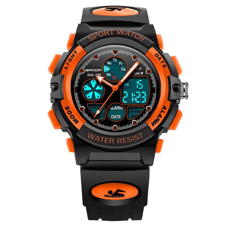 Dual Display Digital Watch Barn Färgglad Alarm Lysande Kalender Stoppur Sport Watch