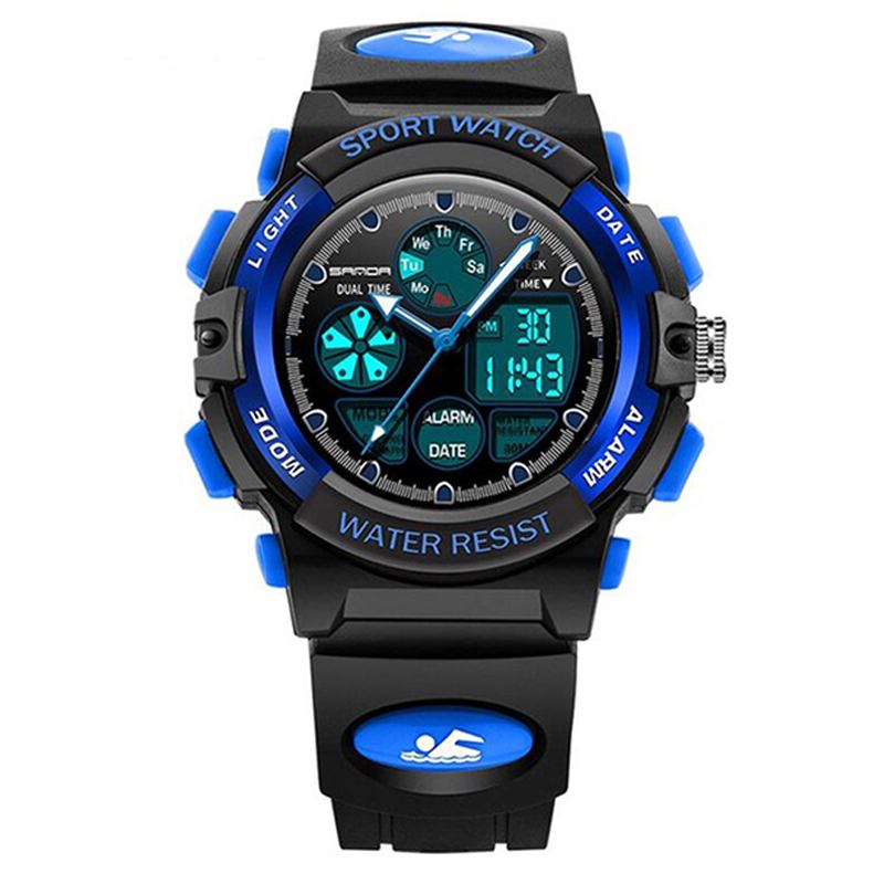 Dual Display Digital Watch Barn Färgglad Alarm Lysande Kalender Stoppur Sport Watch