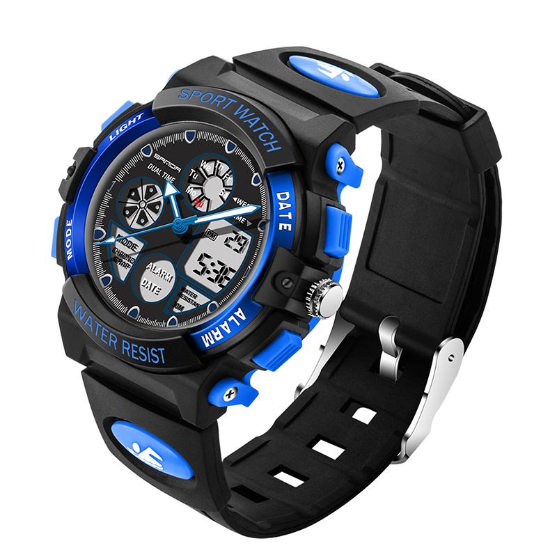 Dual Display Digital Watch Barn Färgglad Alarm Lysande Kalender Stoppur Sport Watch