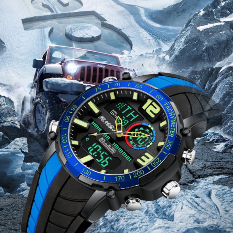 Dual Display Digital Watch Outdoor Sport Väckarklocka Kalender Kronograf Noctilucent Waterproof Watch