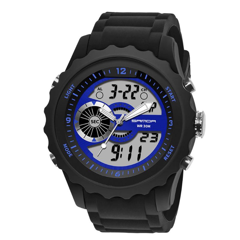 Dubbel Digital Digital Watch Herr Pu Stoppur Lysande Visa Kalender Utomhus Sport Watch