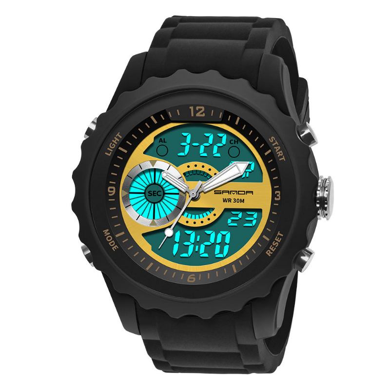 Dubbel Digital Digital Watch Herr Pu Stoppur Lysande Visa Kalender Utomhus Sport Watch