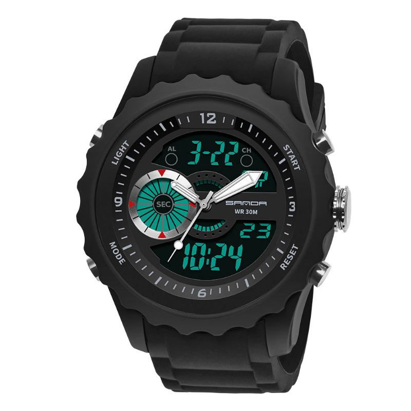 Dubbel Digital Digital Watch Herr Pu Stoppur Lysande Visa Kalender Utomhus Sport Watch