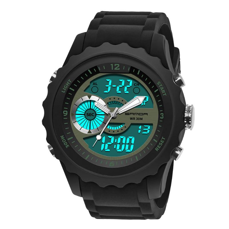 Dubbel Digital Digital Watch Herr Pu Stoppur Lysande Visa Kalender Utomhus Sport Watch