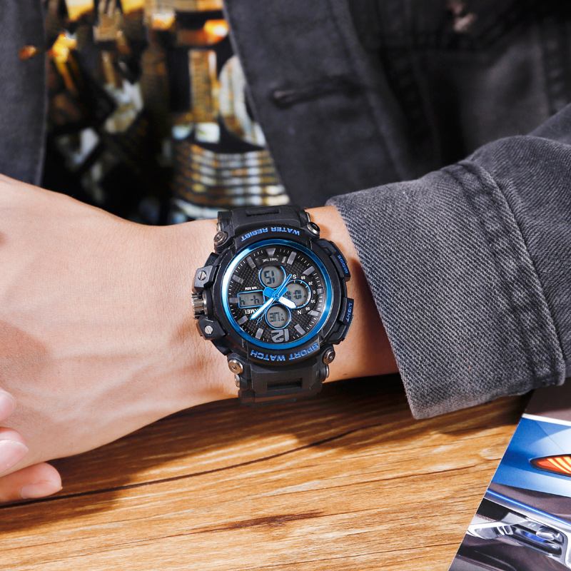 Luminous 5atm 3time Multi-function Outdoor Herr Watch Dual Display Digital Watch