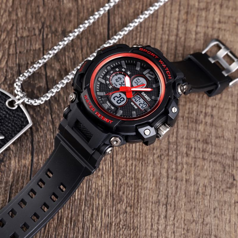 Luminous 5atm 3time Multi-function Outdoor Herr Watch Dual Display Digital Watch