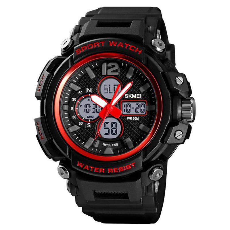 Luminous 5atm 3time Multi-function Outdoor Herr Watch Dual Display Digital Watch