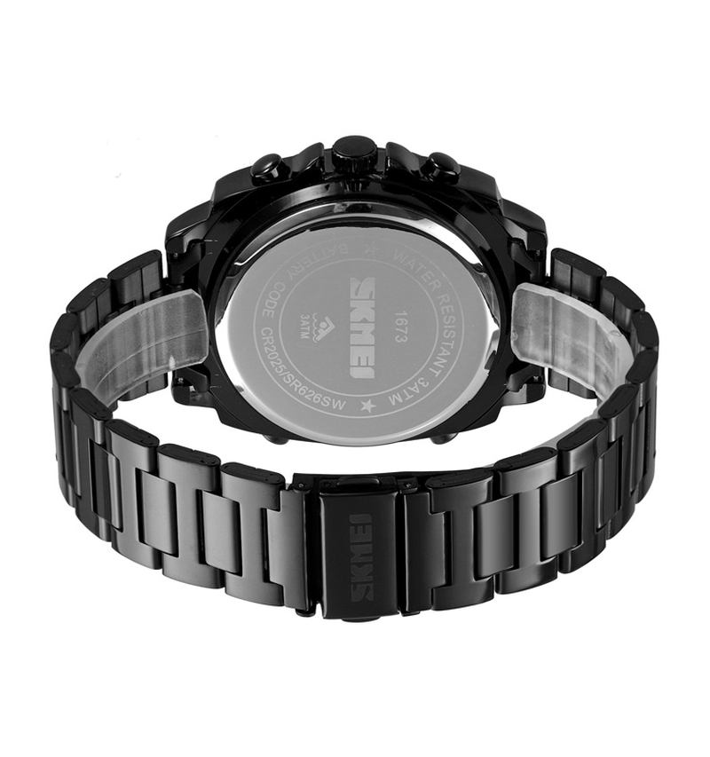 Mode Led-ljus Digital Watch Rostfritt Stål Armband 3atm Vattentät Män Dual Display Watch