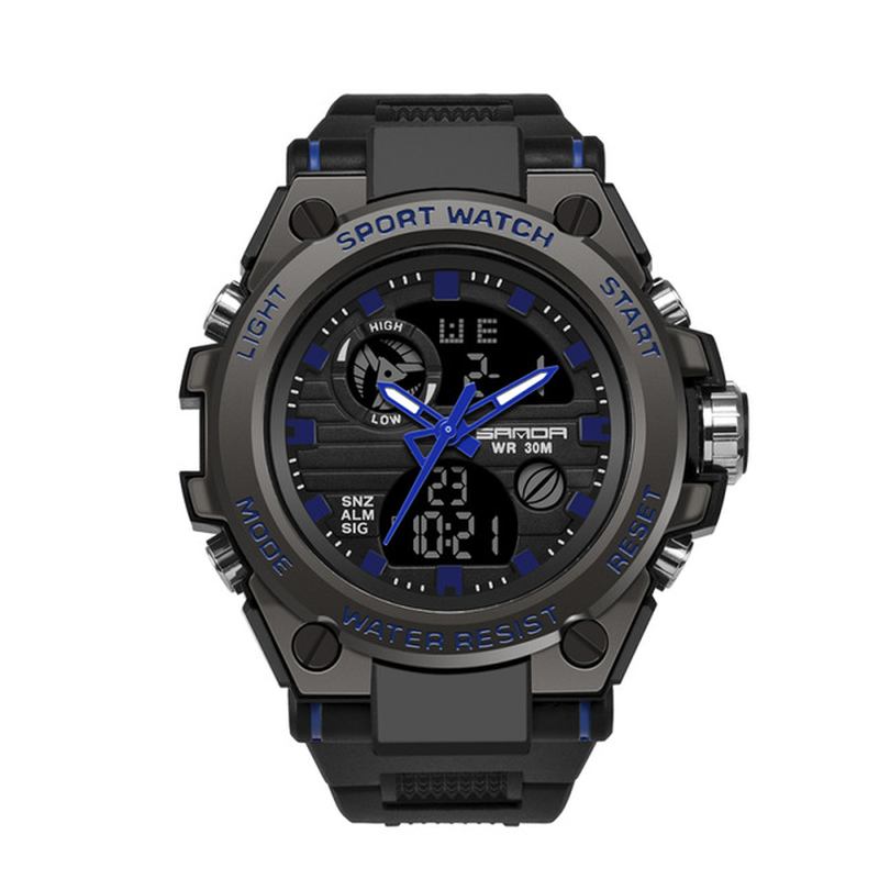 Multifunktion Utomhus Dual Display Watch Kalender Led Display Sport Herr Digital Watch