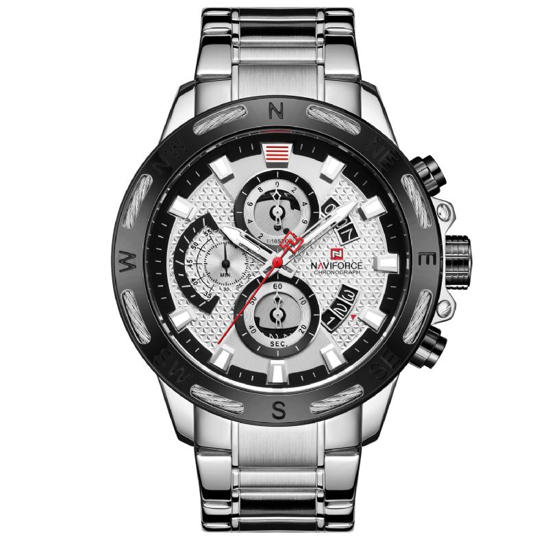 Multifunktionsljusande Hand Dual Display Watch Full Steel Quartz Watch