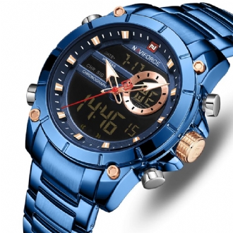 Vattentät Alarm Business Style Dual Display Watch Full Steel Quartz Watch