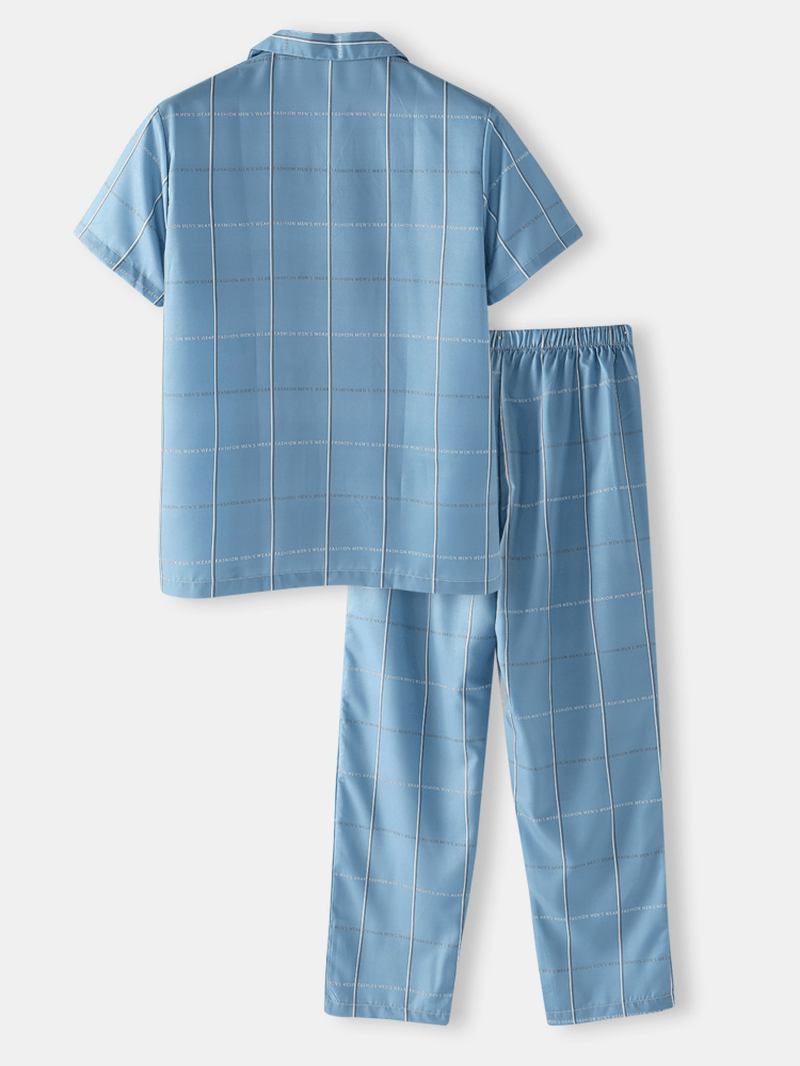 Bomull Herr Design Letter Pläd Revere Krage Hem Casual Pyjamas Set