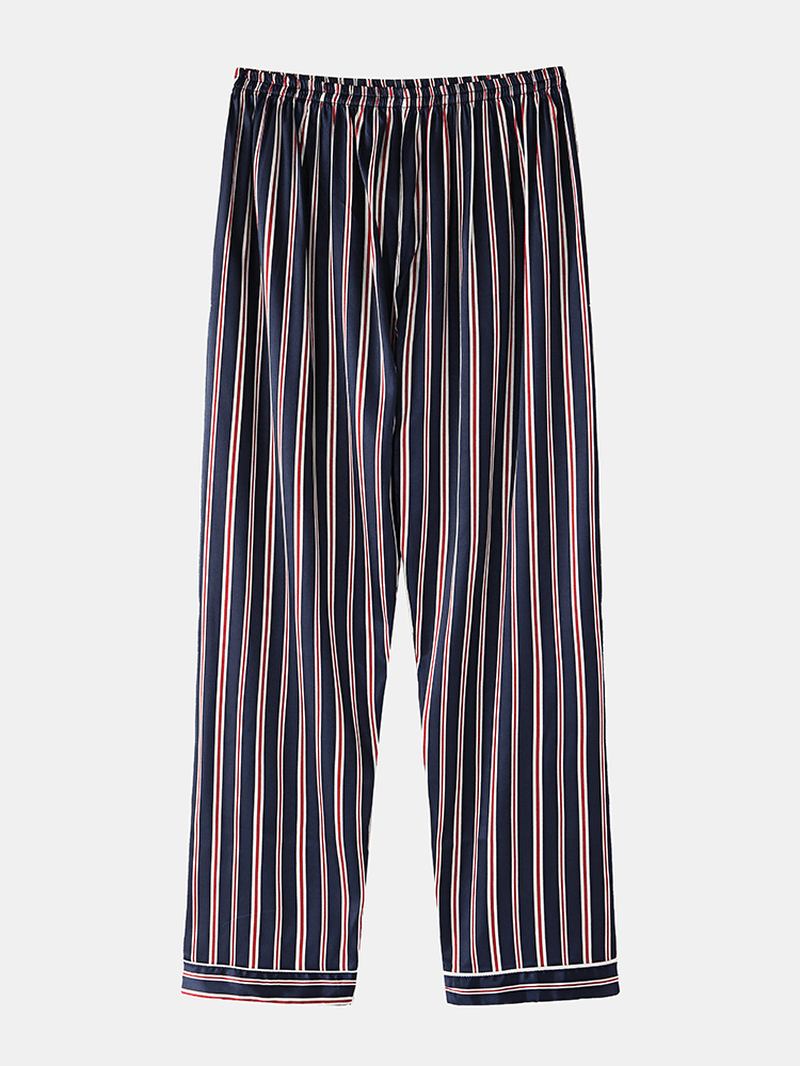 Classic Stripe Revere Krage Långärmad Resår I Midjan Ice Silk Home Casual Pyjamasset