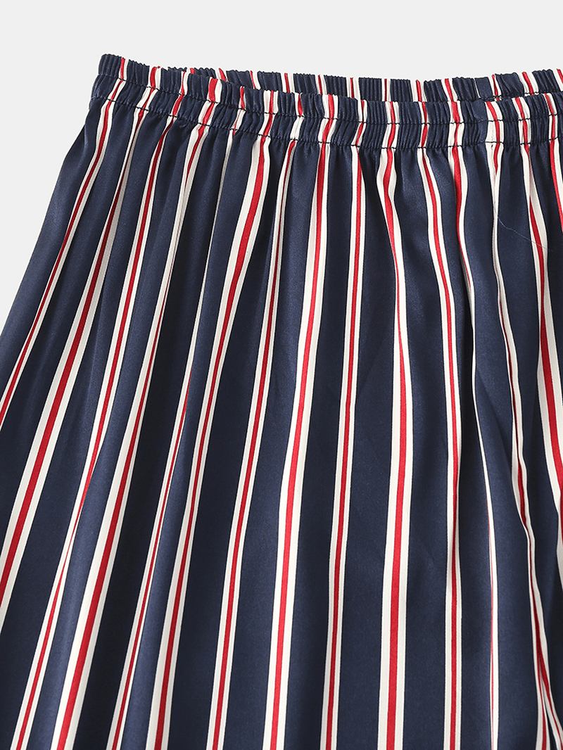 Classic Stripe Revere Krage Långärmad Resår I Midjan Ice Silk Home Casual Pyjamasset