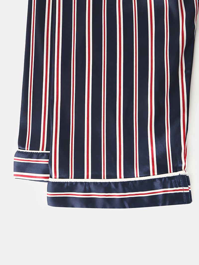 Classic Stripe Revere Krage Långärmad Resår I Midjan Ice Silk Home Casual Pyjamasset