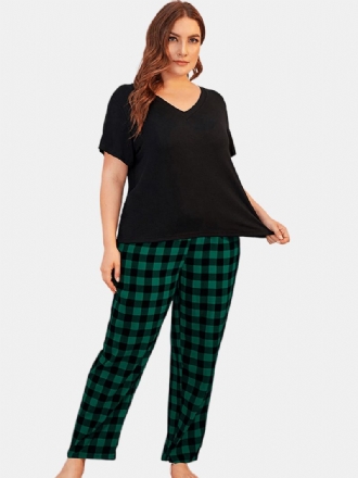 Dam Plus Size Loungewear Kortärmade Toppar Med Randiga Byxor Casual Pyjamas Set