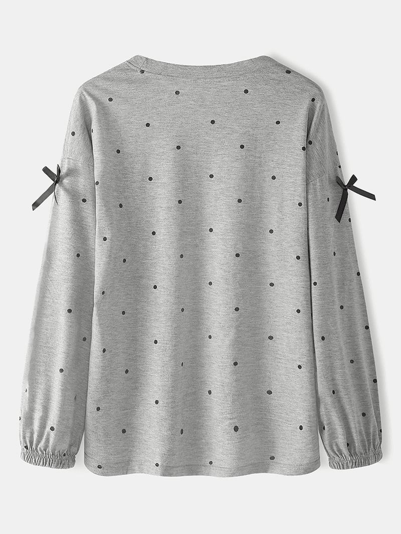 Damdocka Björnmönster Polka Dot Med Tryck Långärmade Sweatshirts Elastiska Midjebyxor Hem Pyjamasset