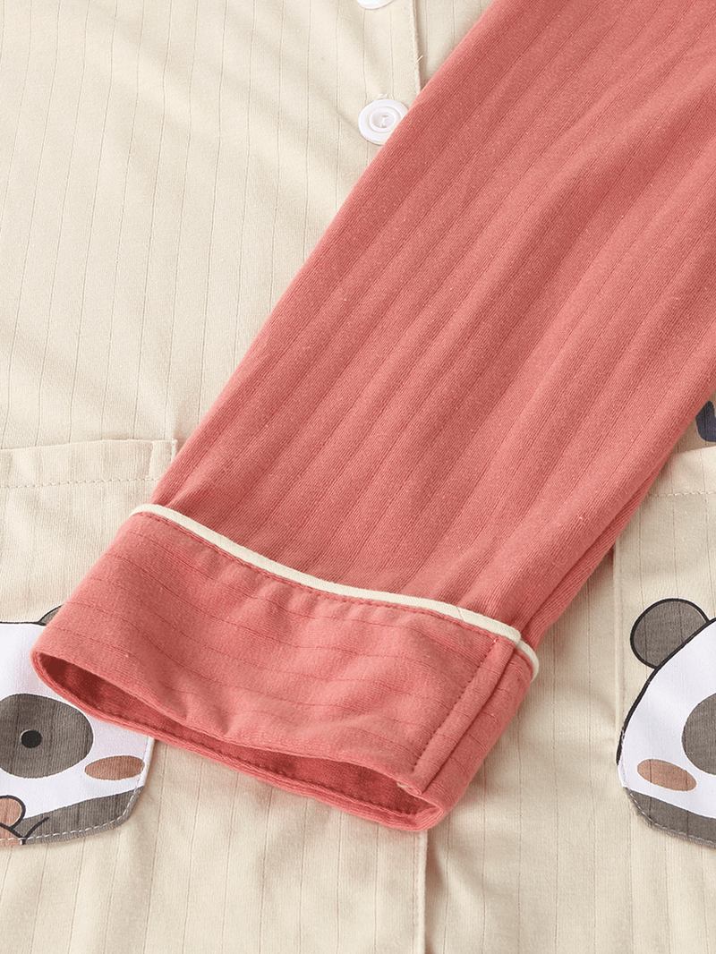 Damer Plus Storlek Söt Panda Med Tryck Kontrast Raglan Sleeve Cotton Lounge Home Pyjamas Set