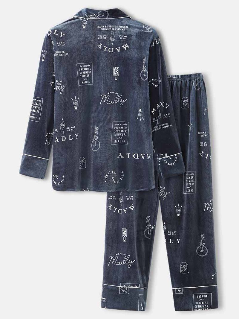 Enkel Graffiti Letter Med Tryck Skjorta Elastisk Midja Byxor Velvet Varm Hem Pyjamas Set