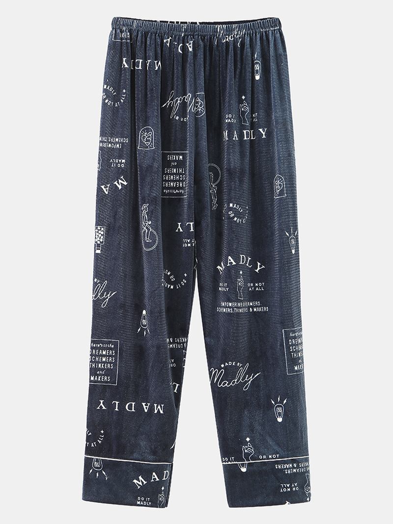 Enkel Graffiti Letter Med Tryck Skjorta Elastisk Midja Byxor Velvet Varm Hem Pyjamas Set