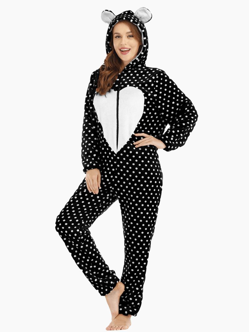 Flanell Front Zip Polka Dot Onesie Långärmad Animals Pyjamas Set