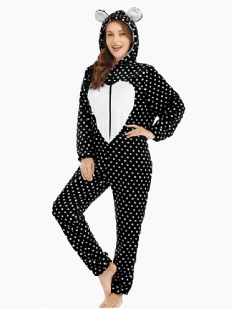 Flanell Front Zip Polka Dot Onesie Långärmad Animals Pyjamas Set