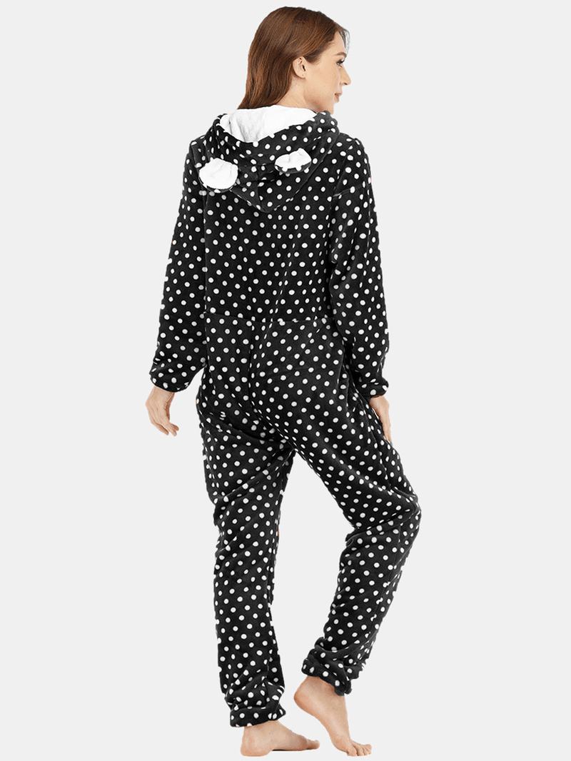 Flanell Front Zip Polka Dot Onesie Långärmad Animals Pyjamas Set