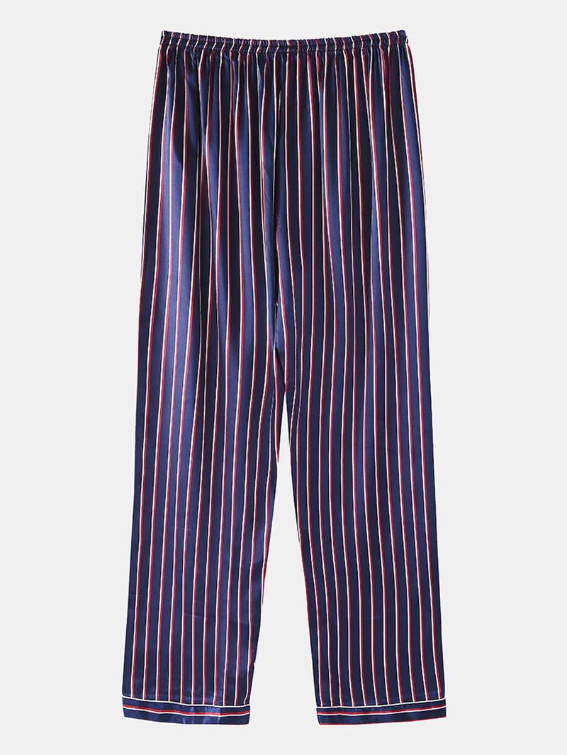 Herr Basic Randigt Siden Tunn Långärmad Hem Casual Pyjamas Set