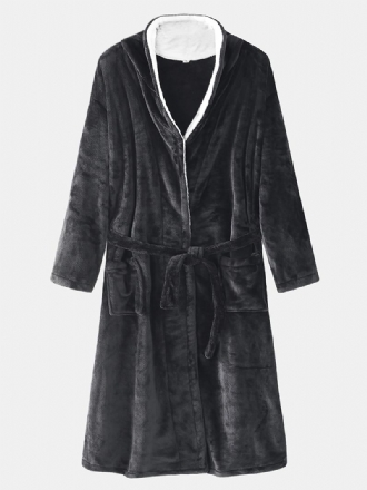 Herr Flanell Thicken Thermal Warm Winter Pyjamas Sovkläder Robe Med Ficka