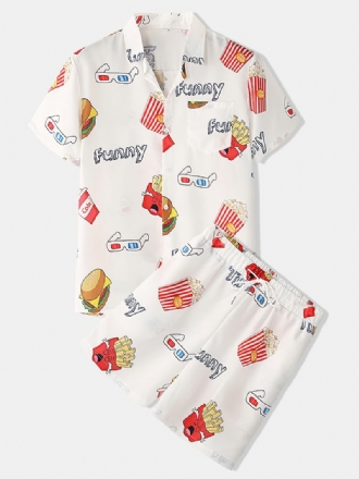 Herr Funny Fruit Hamburger Med Tryck Pyjamas Set Tvådelad Kortärmad Sommar Nattkläder