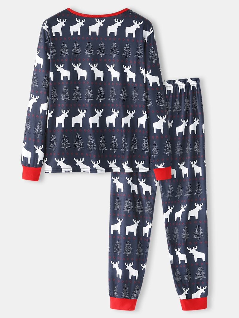 Herr Jul Älg Tryck Rund Hals Joggingbyxor Tvådelade Home Lounge Pyjamas Set