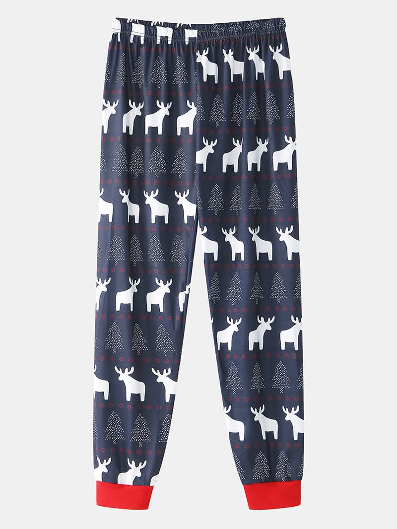 Herr Jul Älg Tryck Rund Hals Joggingbyxor Tvådelade Home Lounge Pyjamas Set