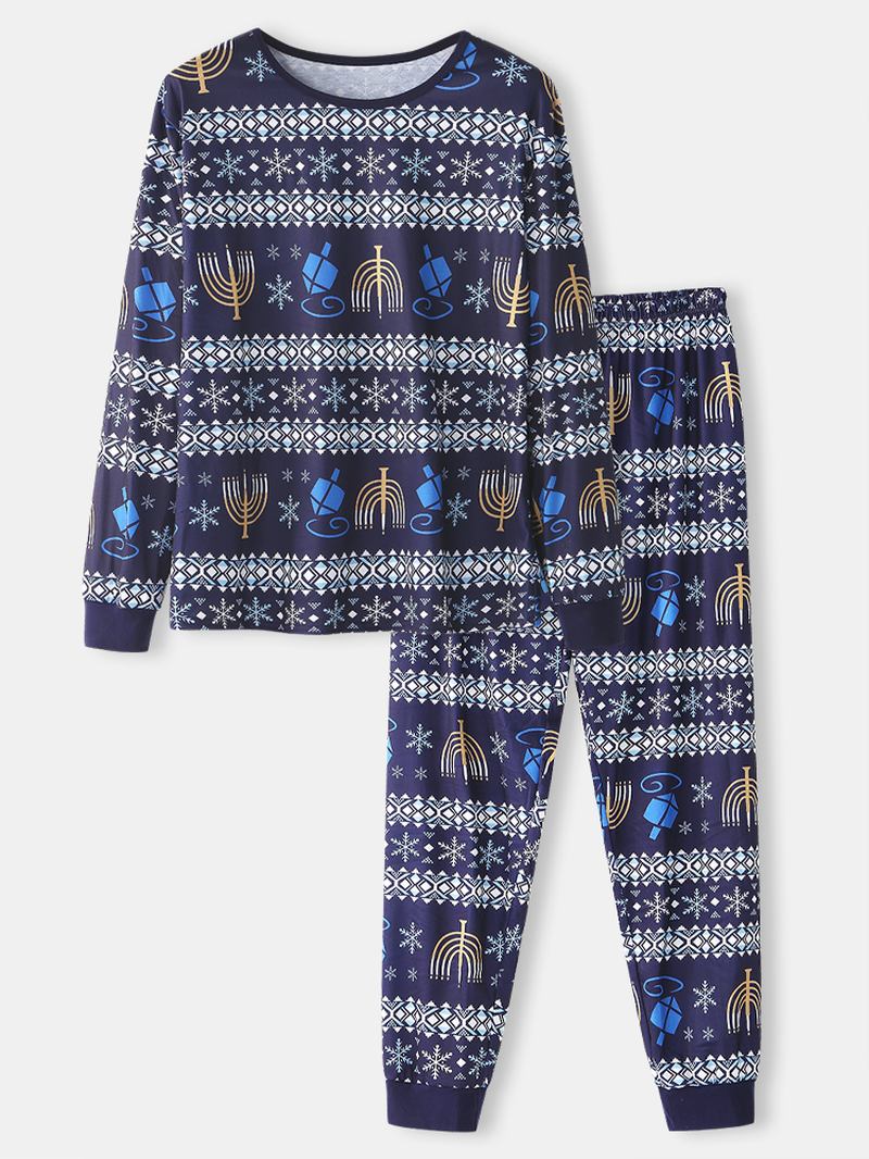 Herr Jul Element Med Tryck Sleepwear Jogger Byxor Lös Lounge Pyjamas Set