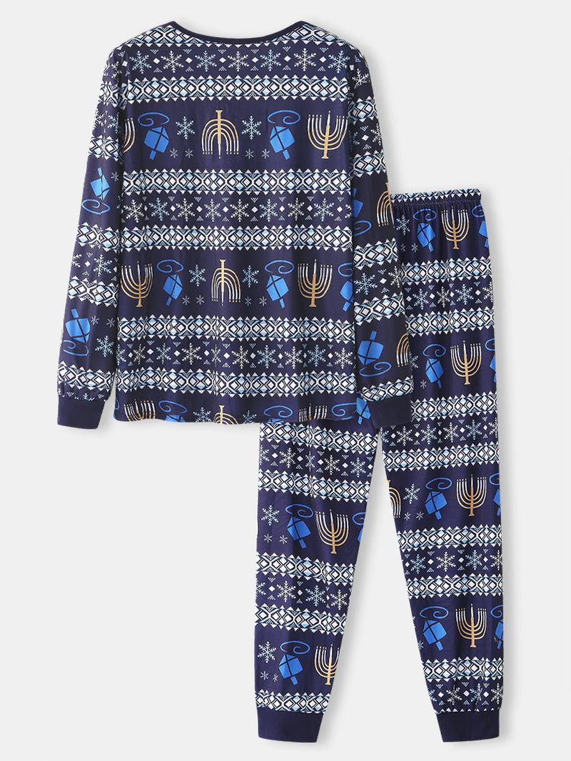 Herr Jul Element Med Tryck Sleepwear Jogger Byxor Lös Lounge Pyjamas Set