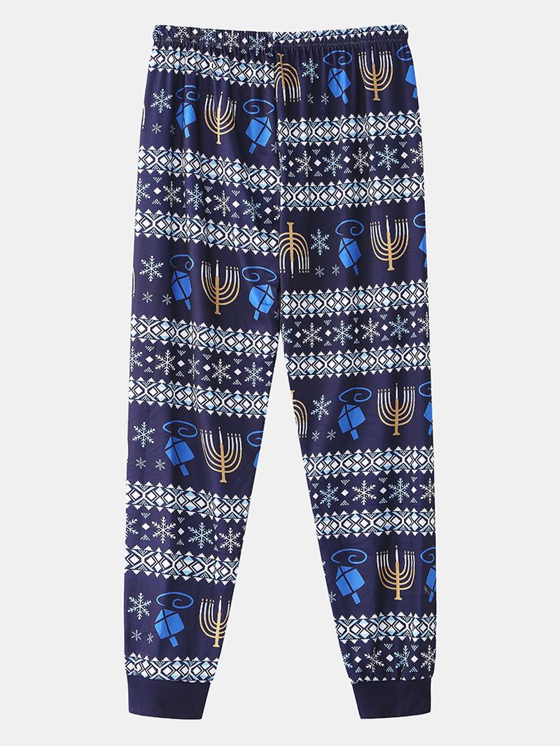 Herr Jul Element Med Tryck Sleepwear Jogger Byxor Lös Lounge Pyjamas Set