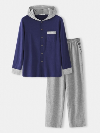 Herr Modal Stickad Långärmad Hooded Top Hem Casual Elastisk Waist Lounge Pyjamas Set