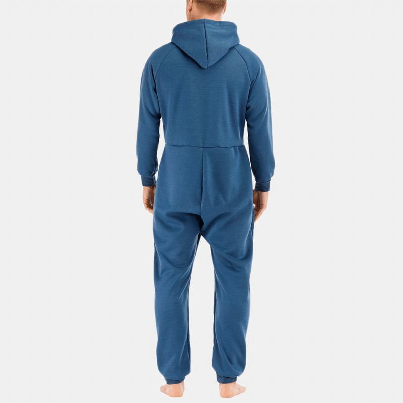 Herr Mulit Pockets Thicken Loungewear Zip Down Jumpsuit Vanlig Hooded Pyjamas