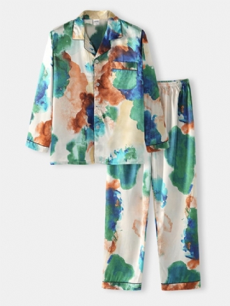 Herr Multi Färg Tie-dye Home Revere Collar Långärmad Pyjamas Set