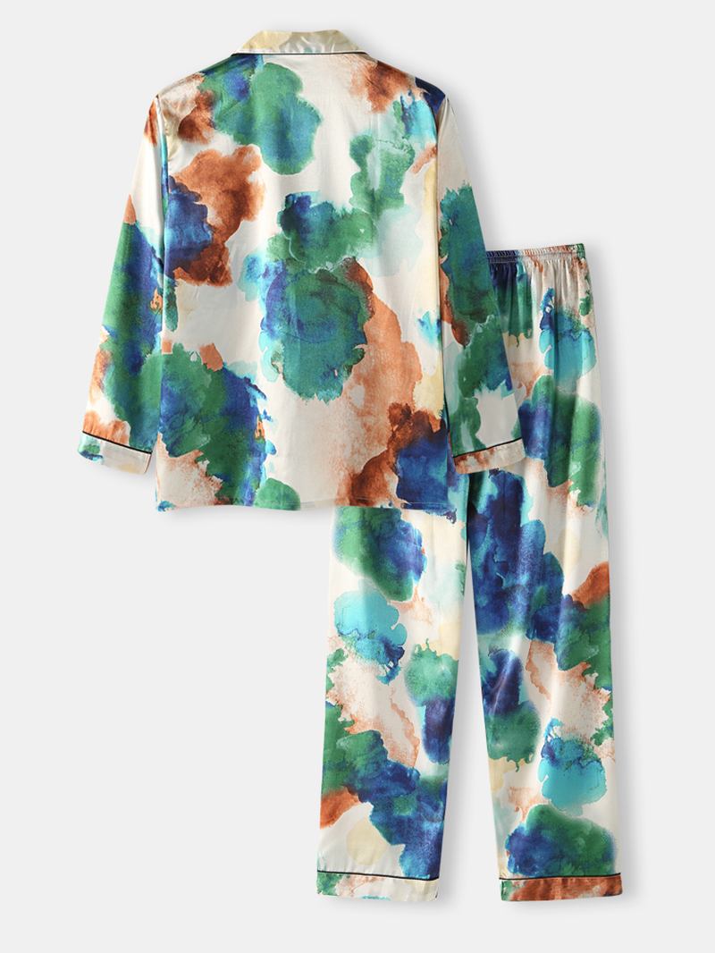 Herr Multi Färg Tie-dye Home Revere Collar Långärmad Pyjamas Set