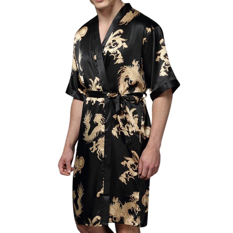 Herr Plus Size Retro Lyxfläck Japansk Kimono Kinesisk Dragon Ice Silk Sovkläder Robes