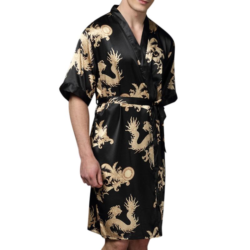 Herr Plus Size Retro Lyxfläck Japansk Kimono Kinesisk Dragon Ice Silk Sovkläder Robes