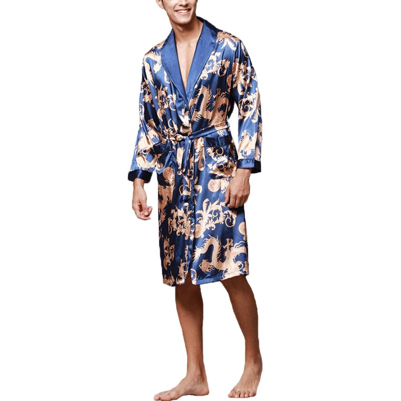 Herr Satin Silk Pyjamas Kimono Morgonrock Morgonrock Sovkläder Loungewear